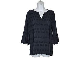 J. Jill Women XS  Blouse Top‎ Navy 3/4 Sleeve embroidered